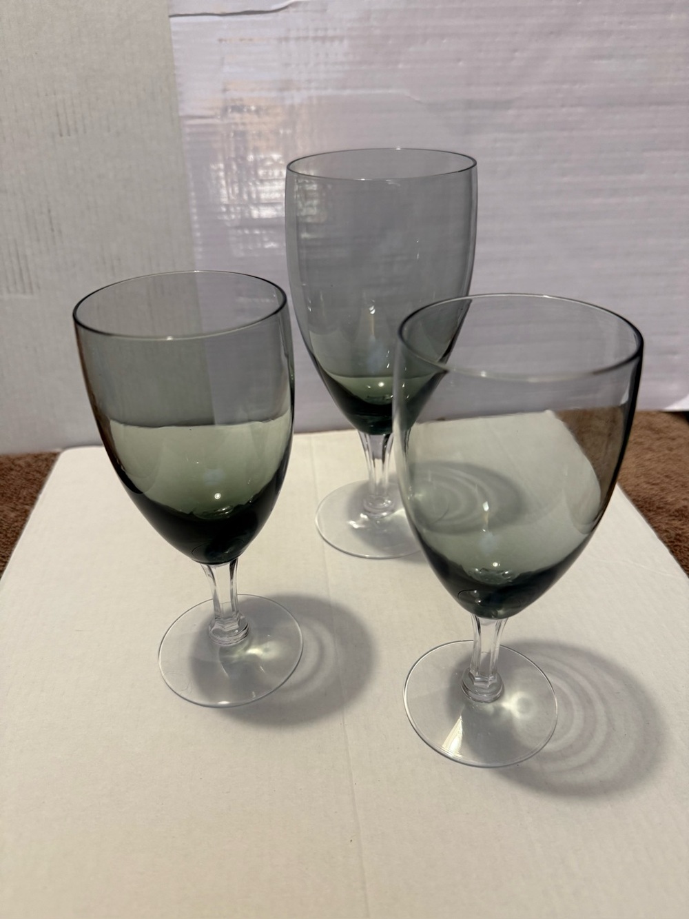 Fostoria Smoked Gray Stemmed Wine Glasses - Set of 3